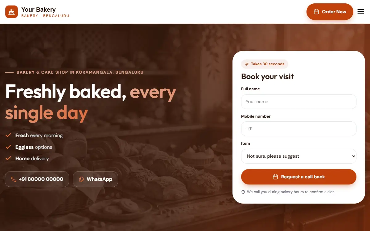 Bakery website in the Sunset Energy design, on a computer