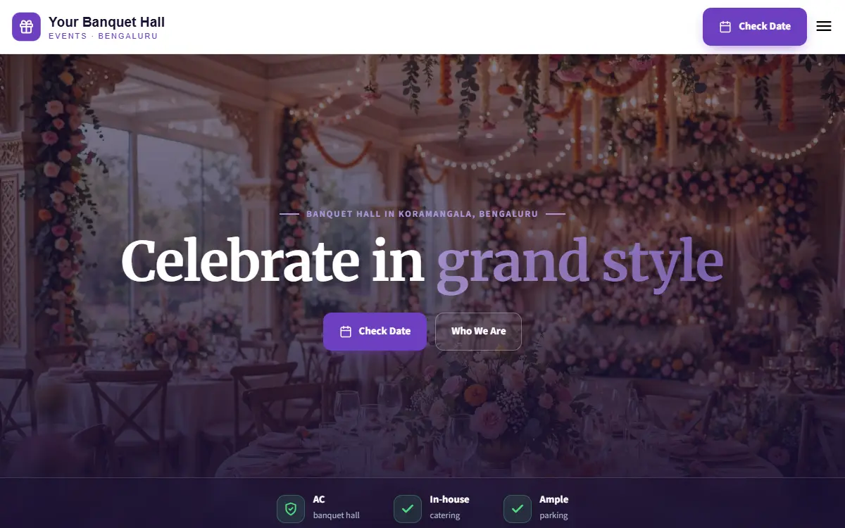 Banquet hall website in the Royal Classic design, on a computer