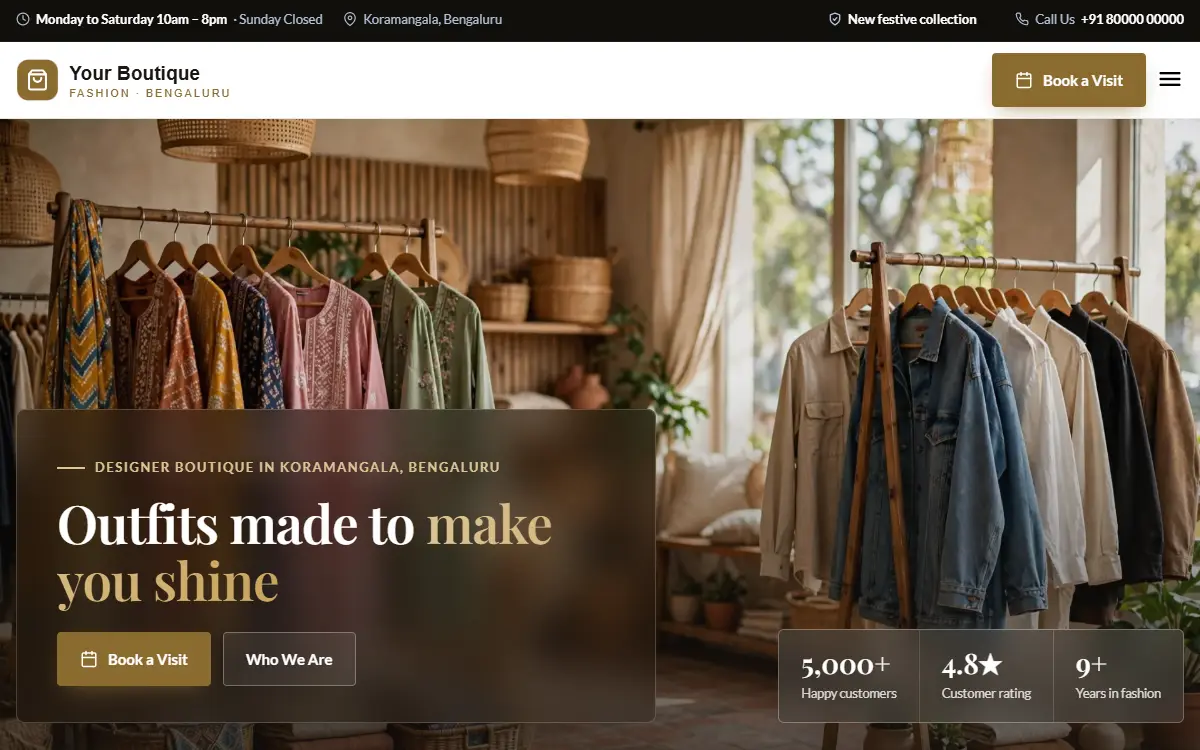 Boutique website in the Luxury Gold design, on a computer