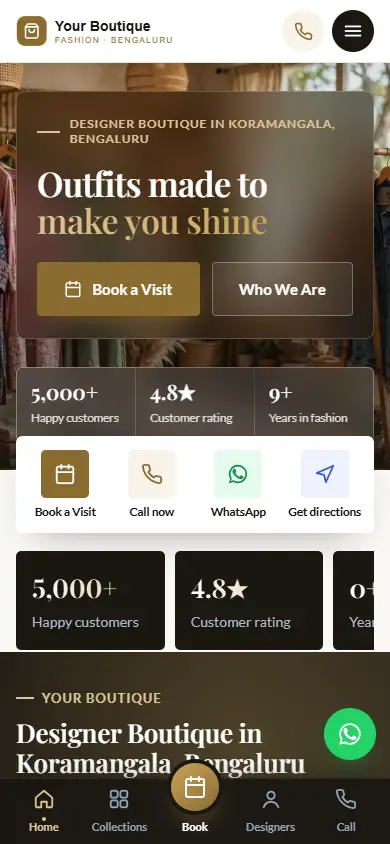 Boutique website in the Luxury Gold design, on a phone