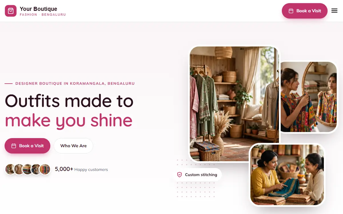 Boutique website in the Soft Rose design, on a computer