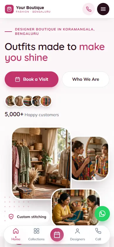 Boutique website in the Soft Rose design, on a phone