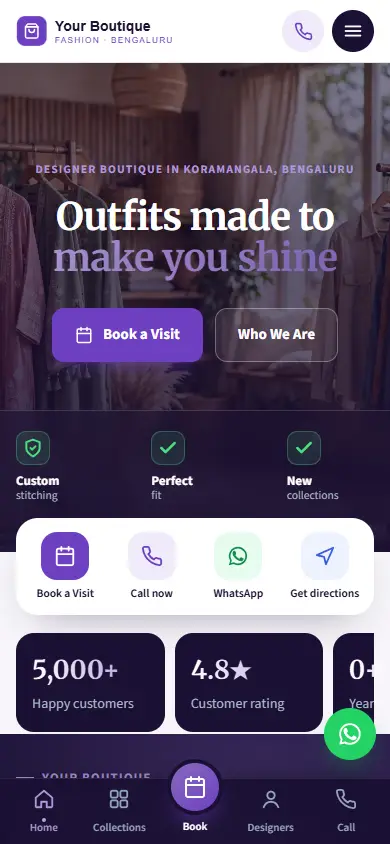 Boutique website in the Royal Classic design, on a phone