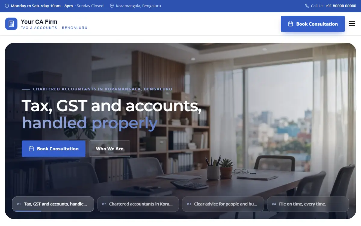 CA firm website in the Metro Cobalt design, on a computer