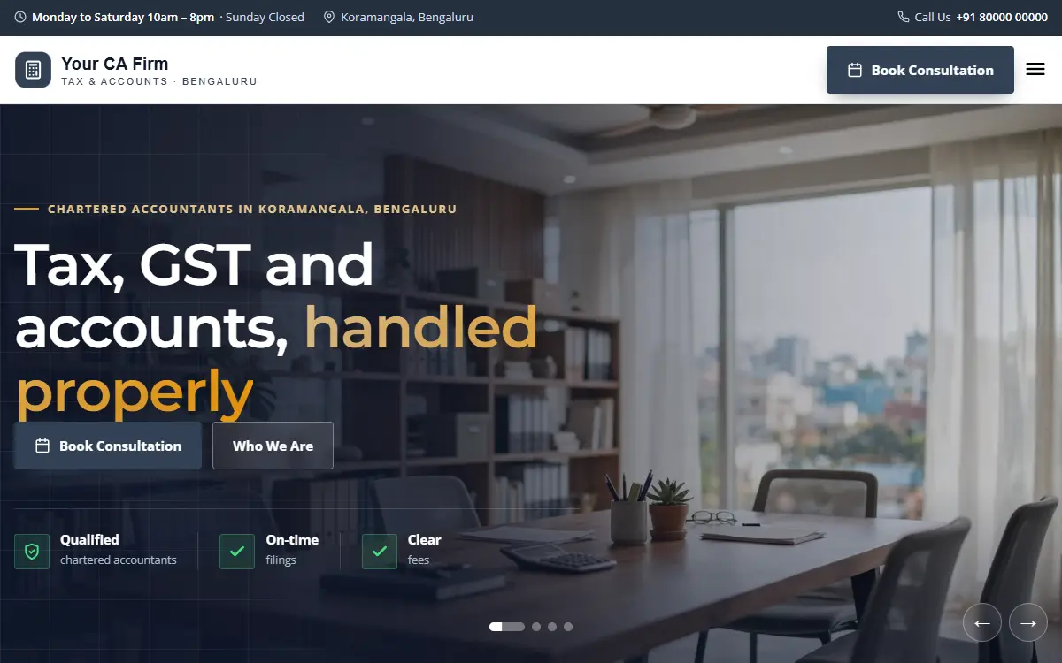 CA firm website in the Executive Slate design, on a computer