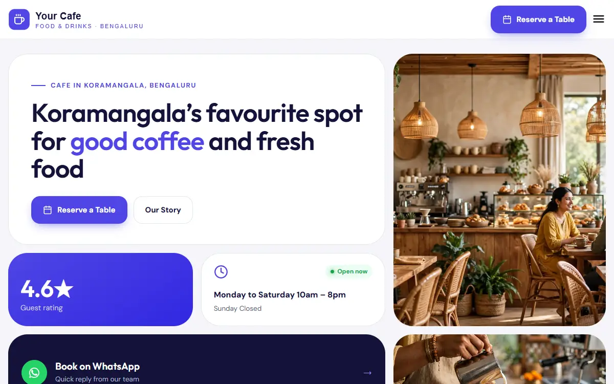 Restaurant website in the Bold Booking design, on a computer