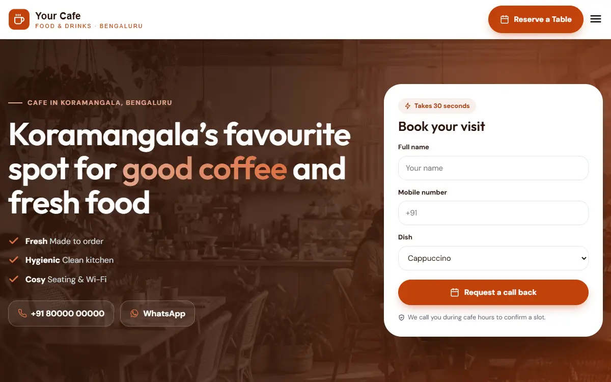 Restaurant website in the Sunset Energy design, on a computer