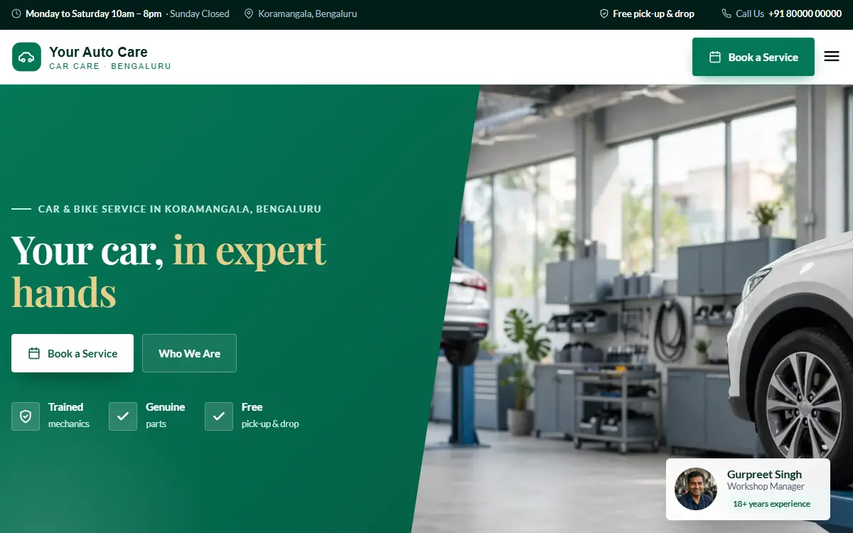 Car service website in the Emerald Prestige design, on a computer