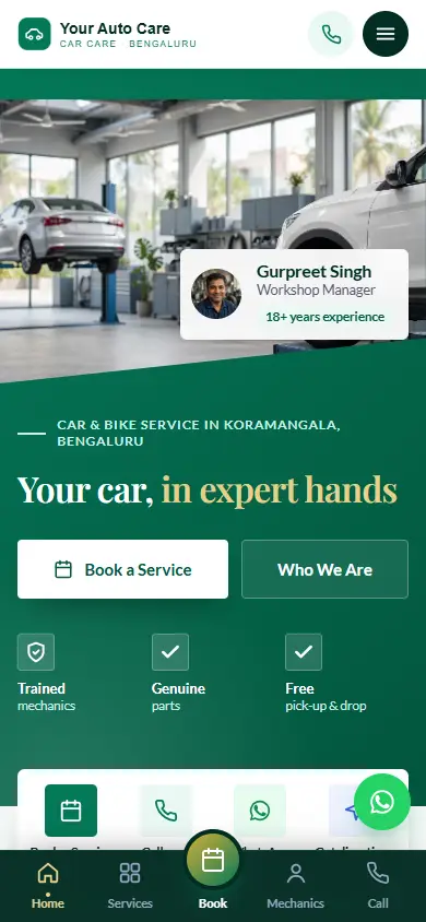 Car service website in the Emerald Prestige design, on a phone
