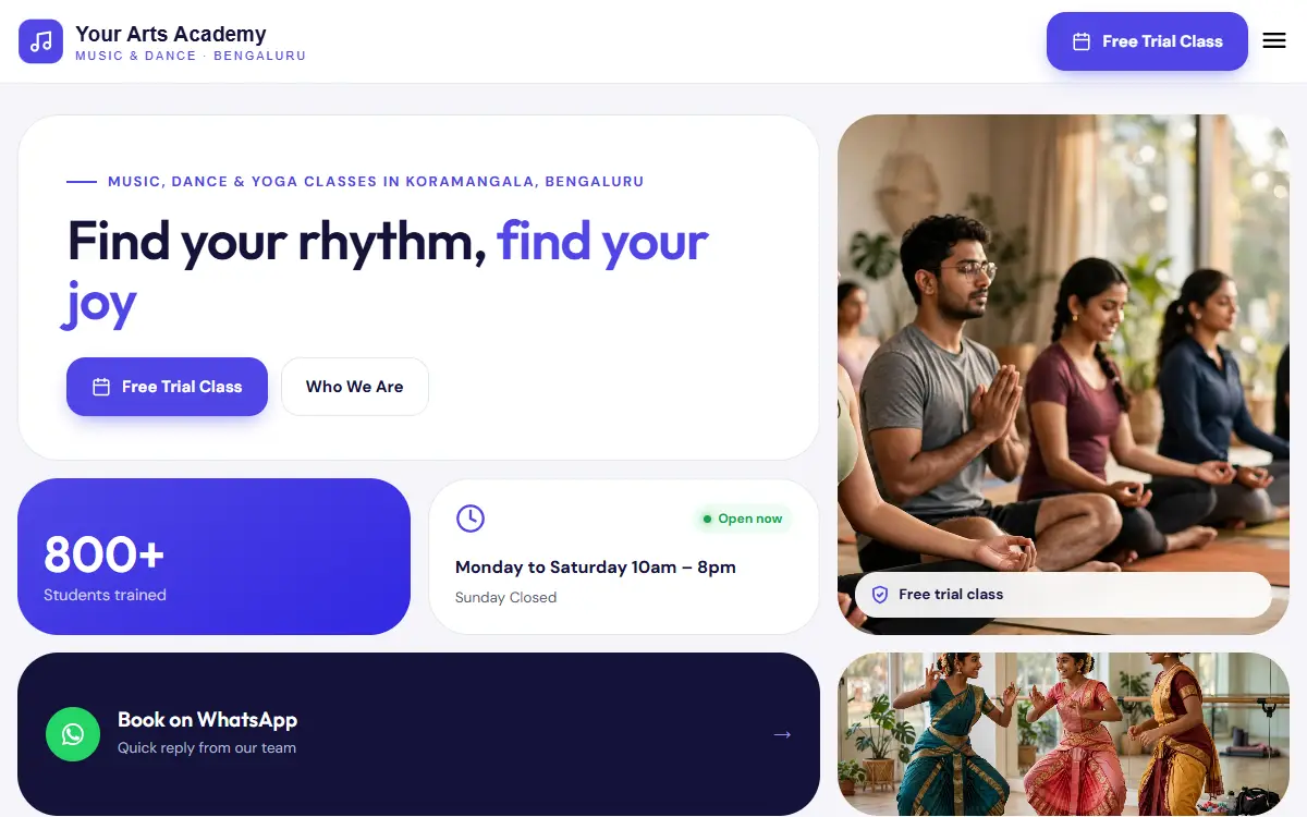 Class website in the Bold Booking design, on a computer