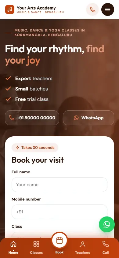 Class website in the Sunset Energy design, on a phone