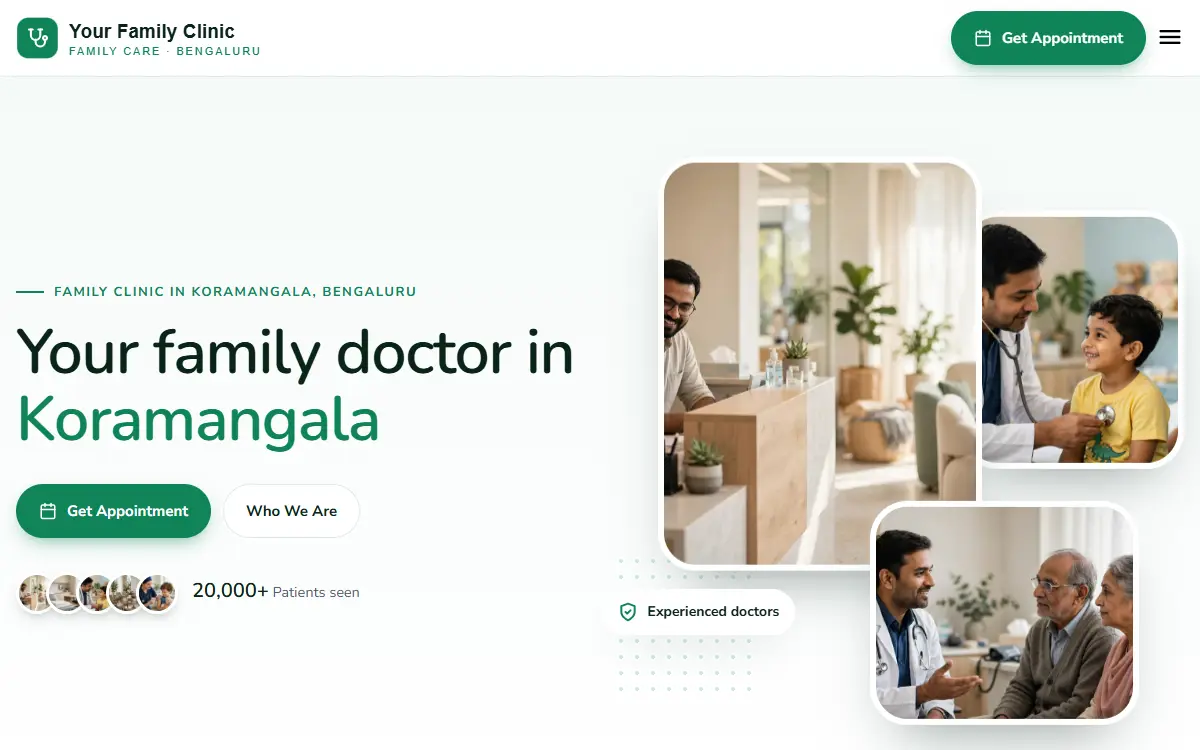 Clinic website in the Warm Family design, on a computer