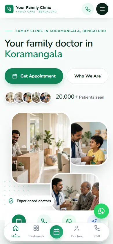Clinic website in the Warm Family design, on a phone