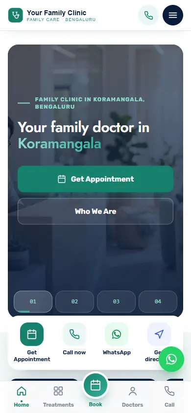 Clinic website in the Modern Classic design, on a phone