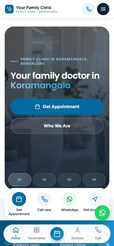 Clinic website in the Ocean Breeze design, on a phone