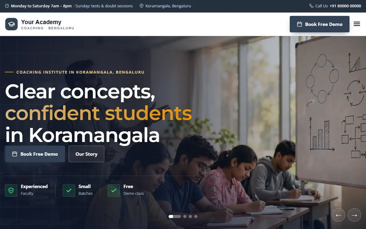 Coaching institute website in the Executive Slate design, on a computer