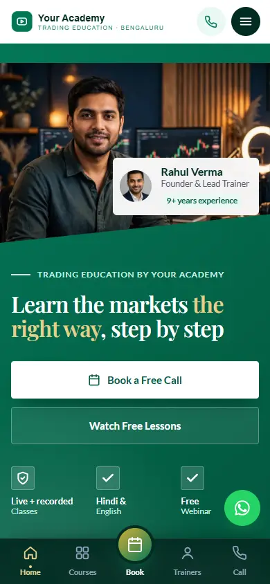 Online trainer website example, on a phone