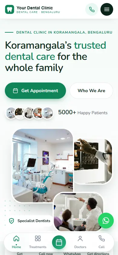 Dental clinic website in the Warm Family design, on a phone