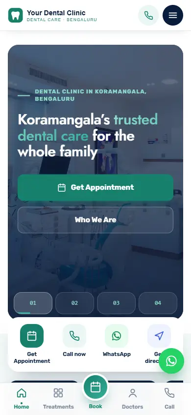 Dental clinic website in the Modern Classic design, on a phone
