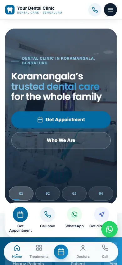 Dental clinic website in the Ocean Breeze design, on a phone