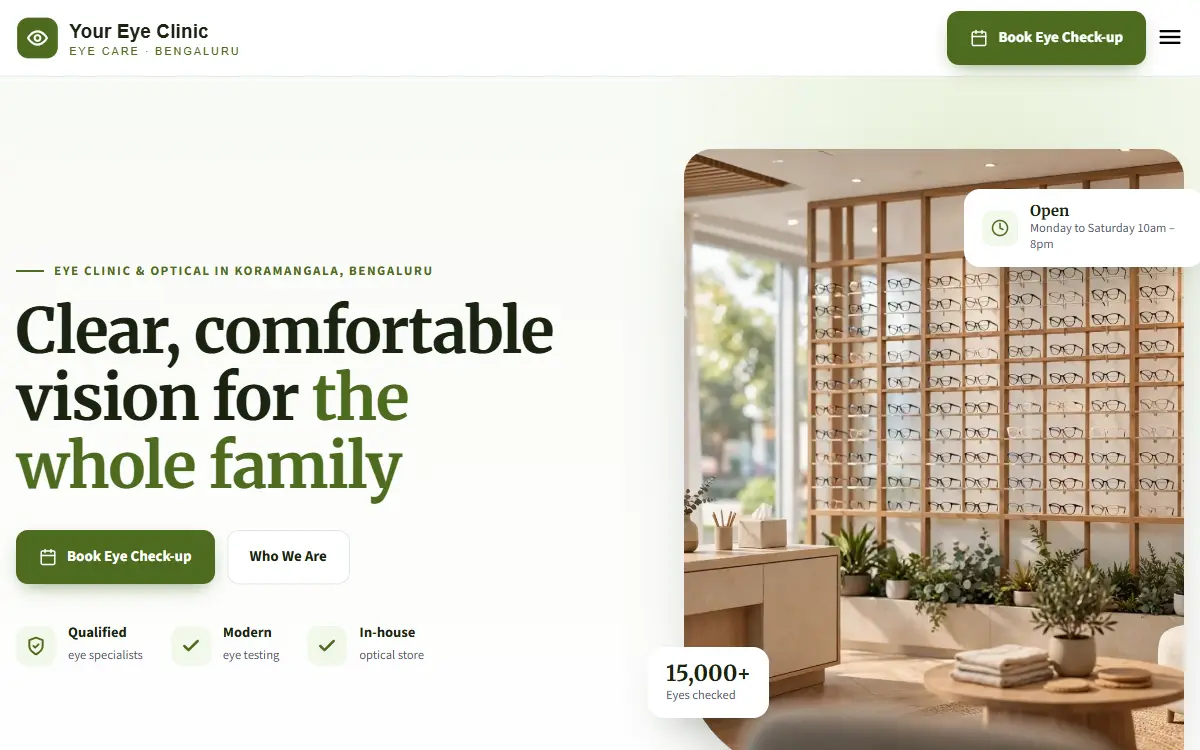 Eye clinic website in the Natural Earth design, on a computer