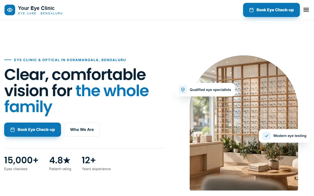 Eye clinic website in the Minimal Clean design, on a computer