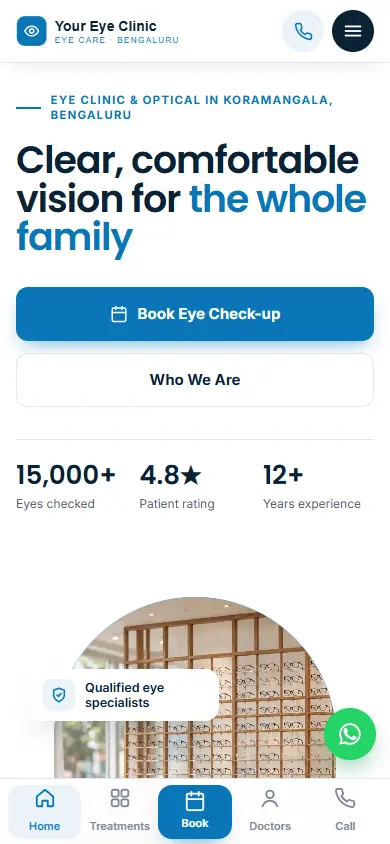 Eye clinic website in the Minimal Clean design, on a phone