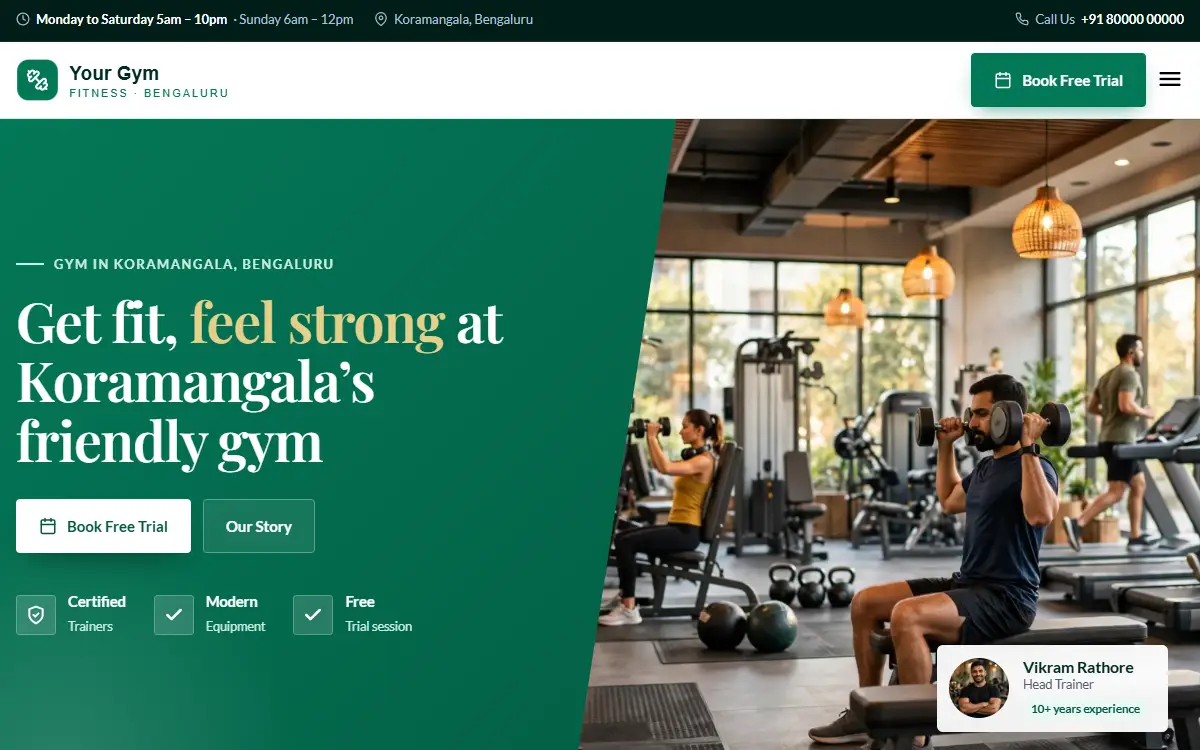 Gym website in the Emerald Prestige design, on a computer