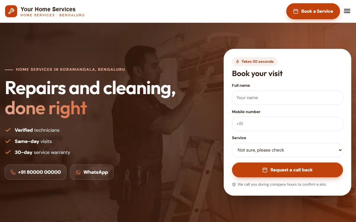 Home services website in the Sunset Energy design, on a computer