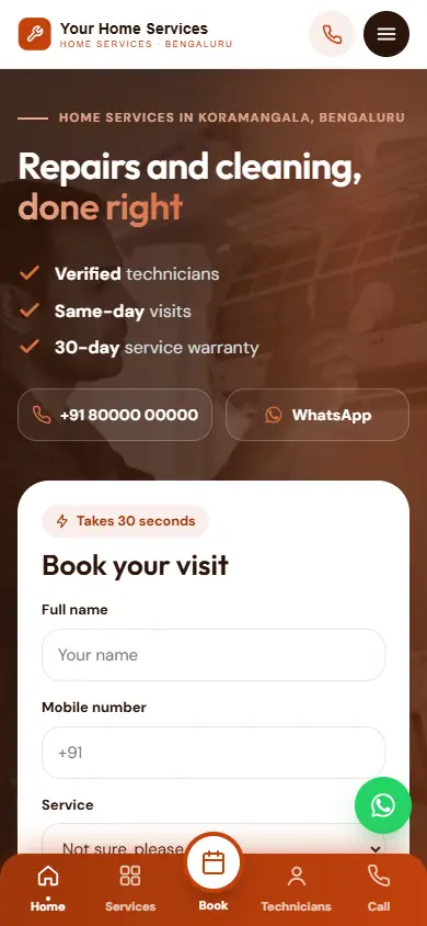 Home services website in the Sunset Energy design, on a phone