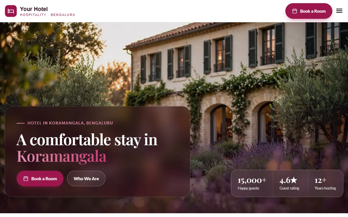 Hotel website in the Berry Boutique design, on a computer