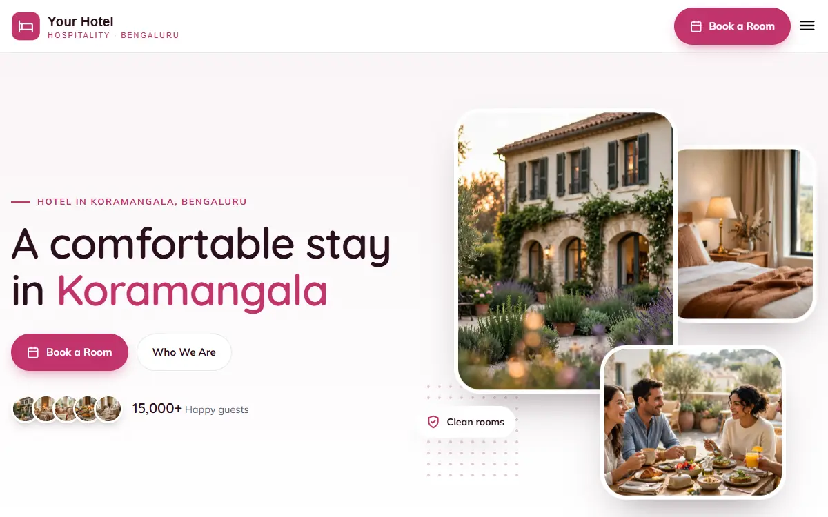 Hotel website in the Soft Rose design, on a computer