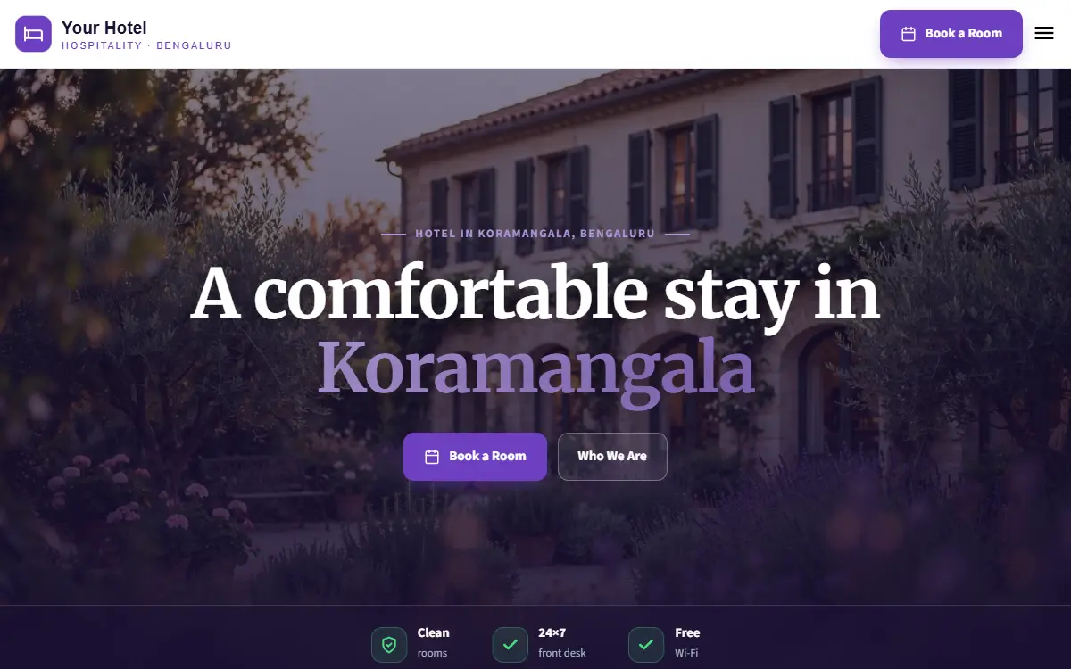 Hotel website in the Royal Classic design, on a computer