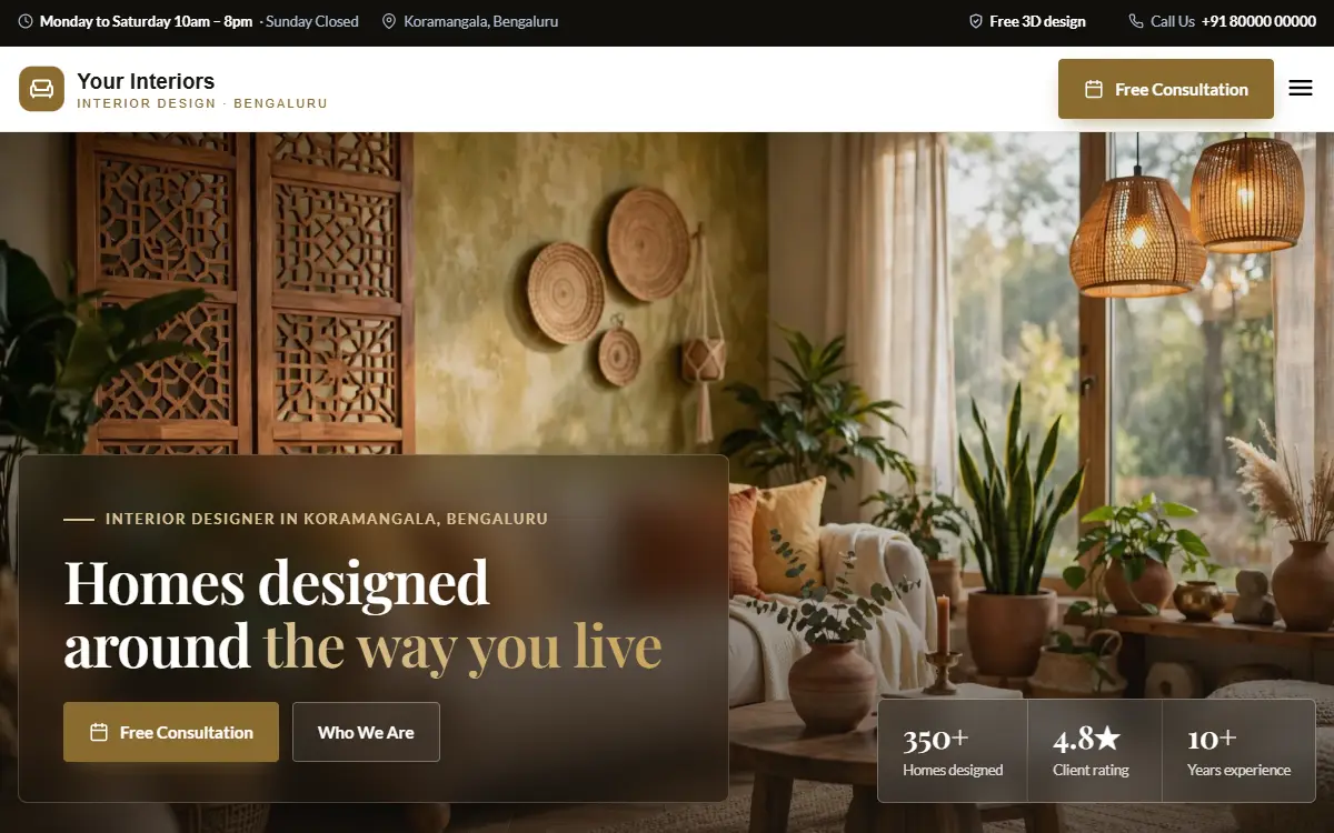 Interior design website in the Luxury Gold design, on a computer