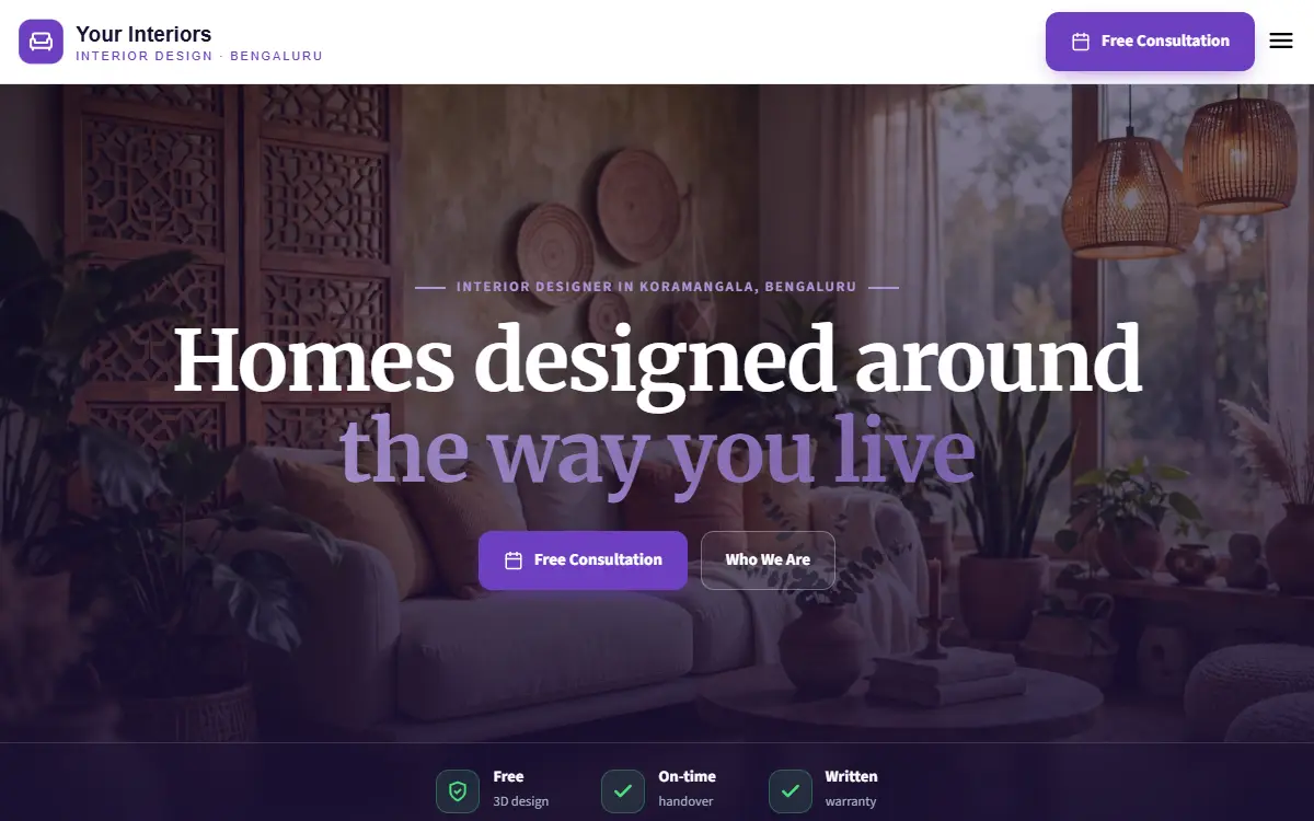 Interior design website in the Royal Classic design, on a computer