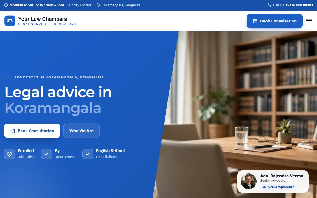 Law firm website in the Corporate Blue design, on a computer