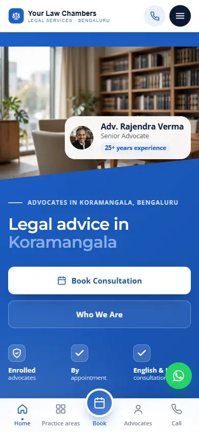 Law firm website in the Corporate Blue design, on a phone