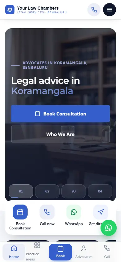 Law firm website in the Metro Cobalt design, on a phone