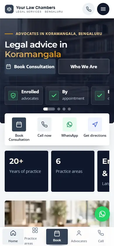 Law firm website in the Executive Slate design, on a phone