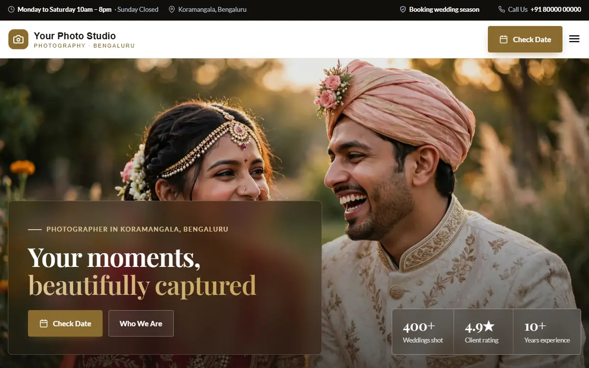 Photography website in the Luxury Gold design, on a computer