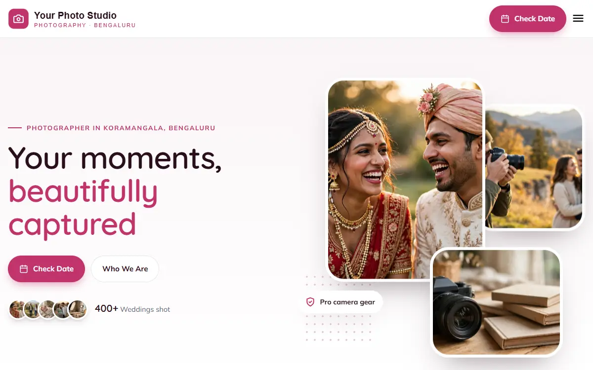Photography website in the Soft Rose design, on a computer