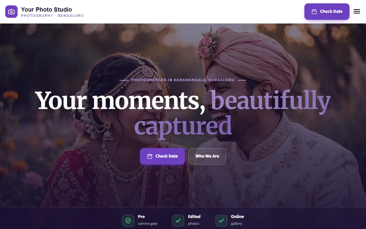 Photography website in the Royal Classic design, on a computer