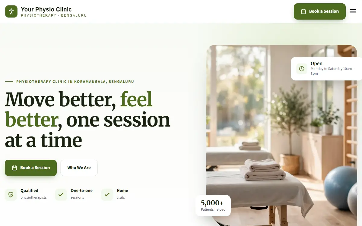 Physiotherapy clinic website in the Natural Earth design, on a computer