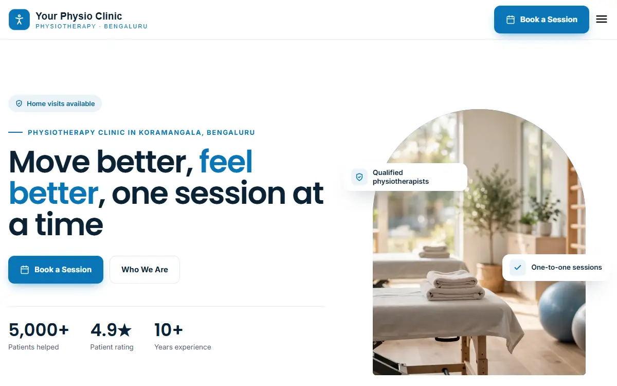 Physiotherapy clinic website in the Minimal Clean design, on a computer