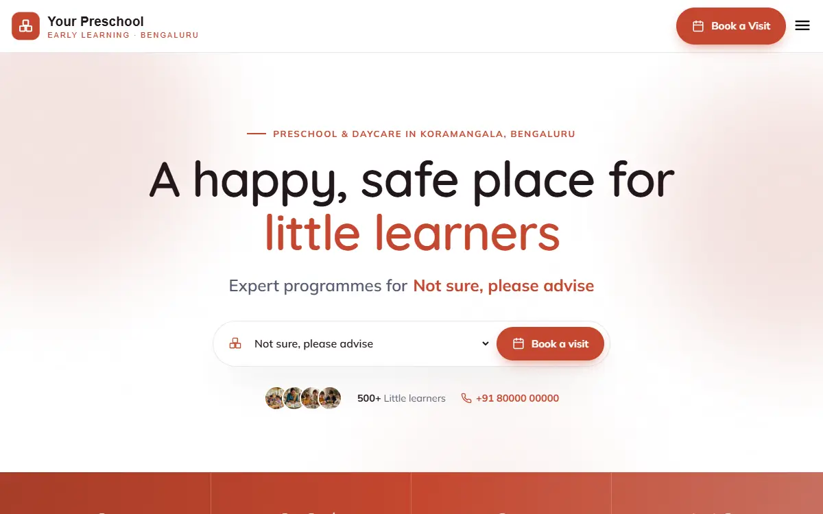 Preschool website in the Happy Kids design, on a computer