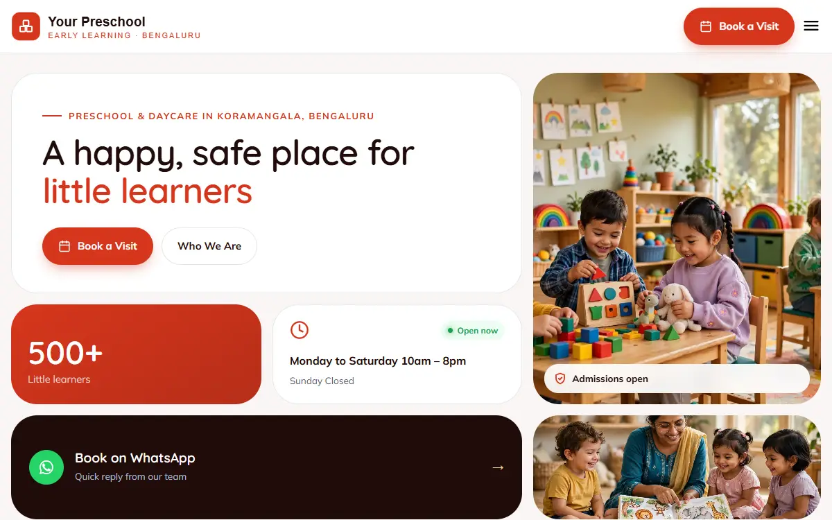 Preschool website in the Rainbow Vermilion design, on a computer