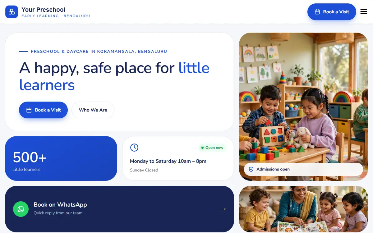 Preschool website in the Sunny Sky design, on a computer
