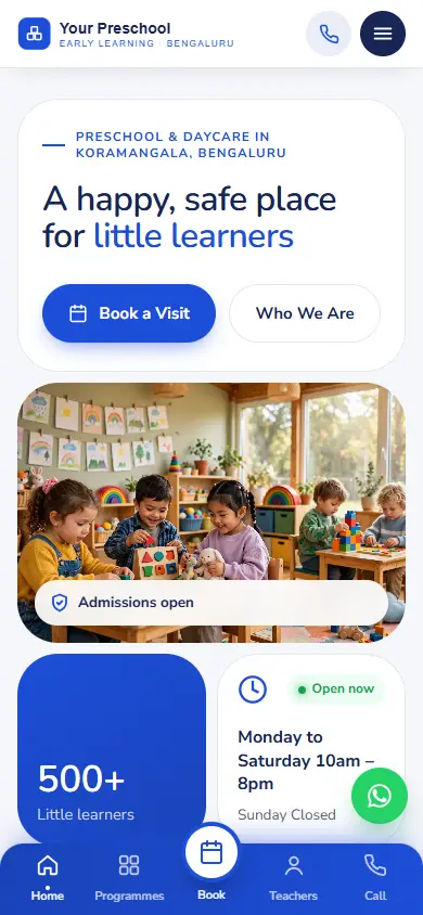 Preschool website in the Sunny Sky design, on a phone