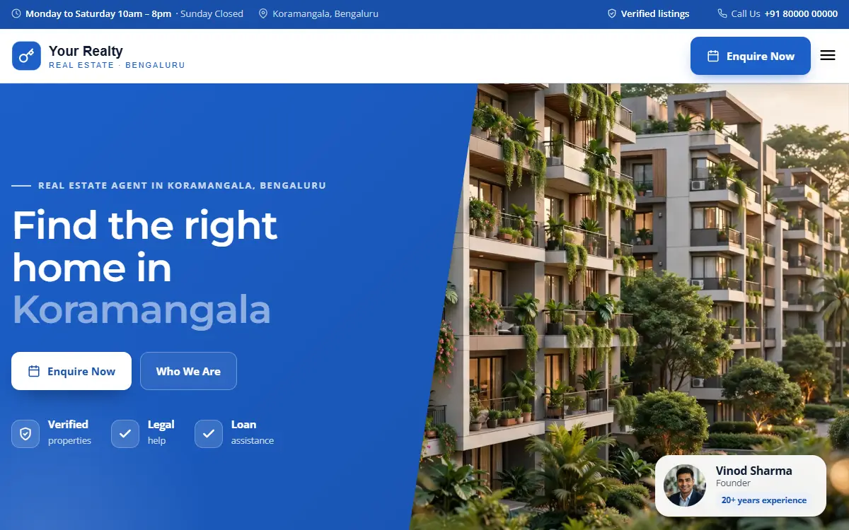 Real estate website in the Corporate Blue design, on a computer
