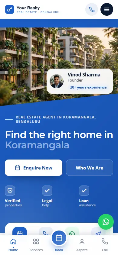 Real estate website in the Corporate Blue design, on a phone